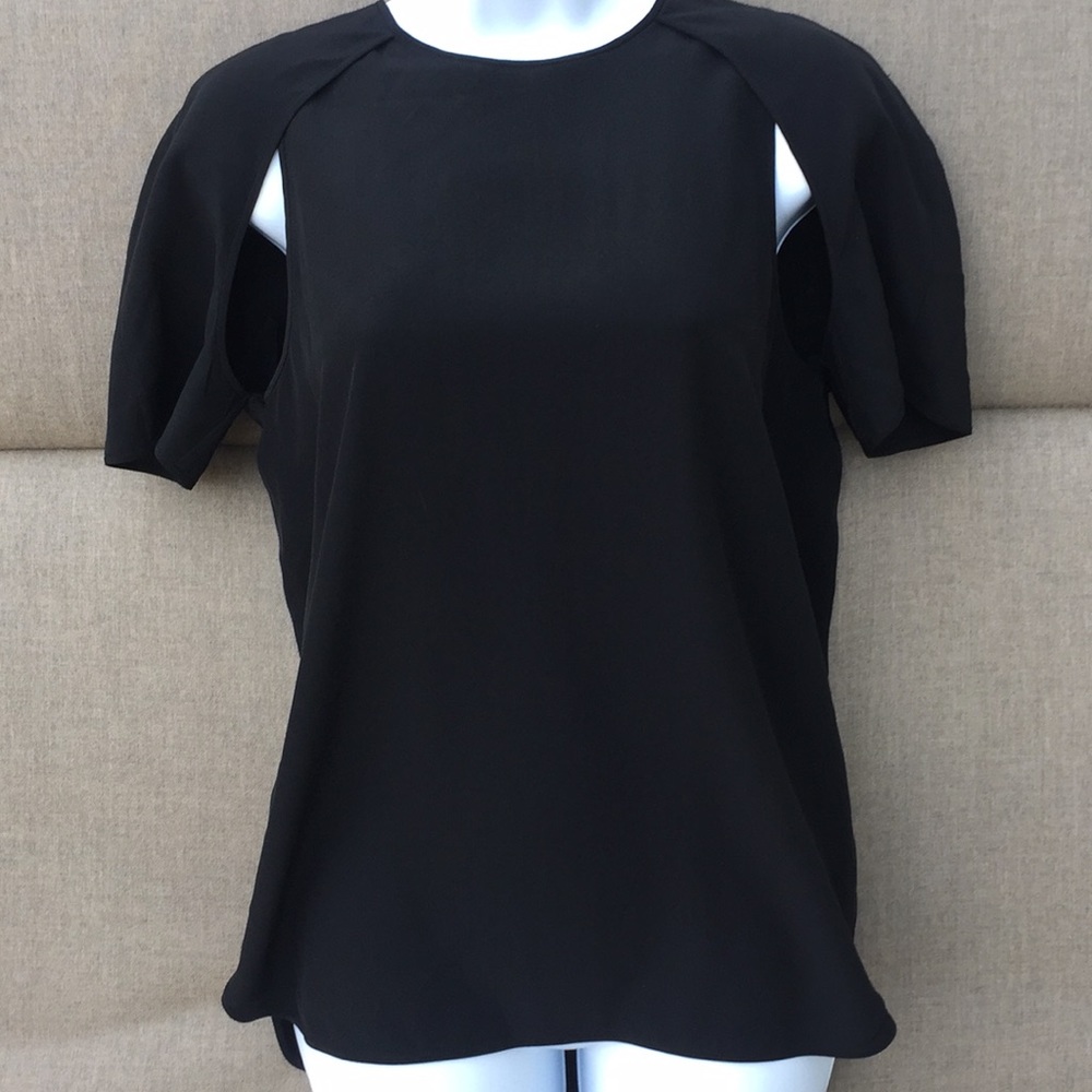 ALEXANDER WANG Silk Short Sleeve Top with Cutout Details & Split Back